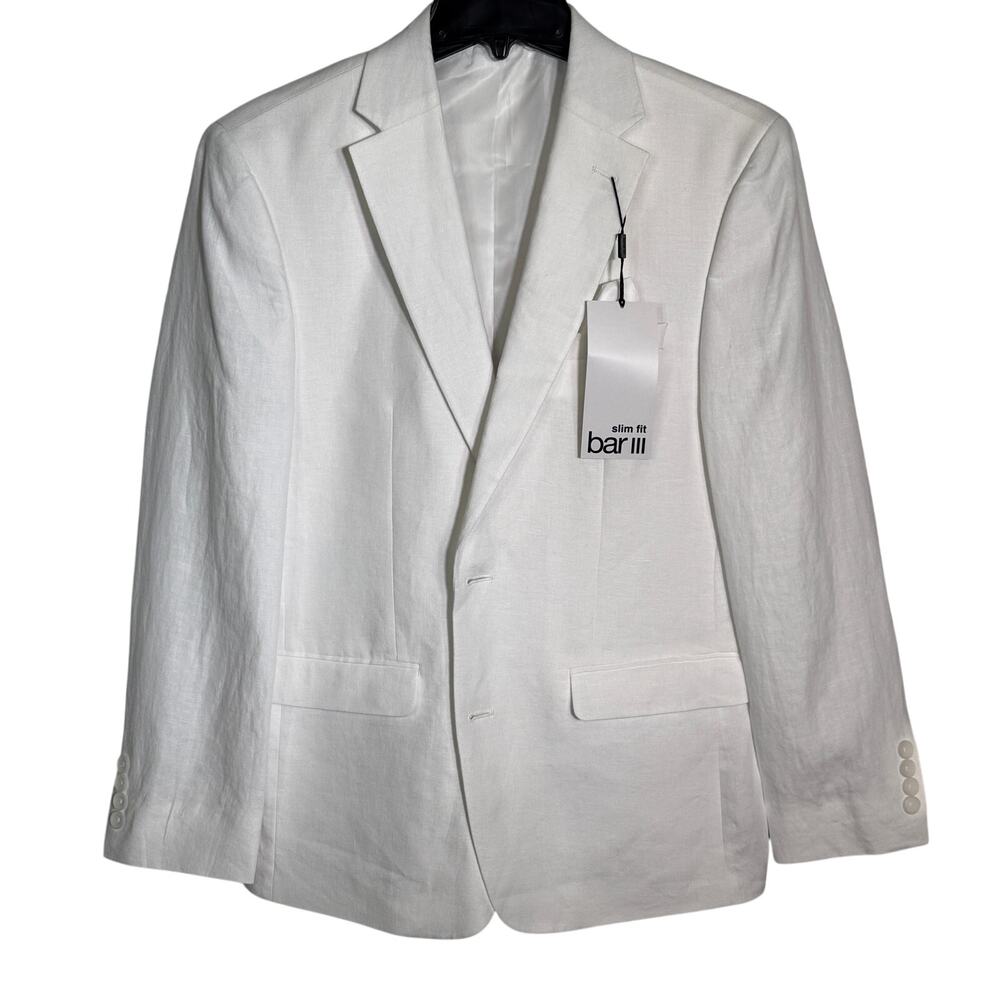 Bar III Men's Slim-Fit White 100% Linen Suit Jacket white 38S $360